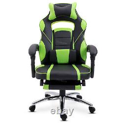 Racing Gaming Chair PU Leather Recliner Swivel Office Chair with Footrest Green