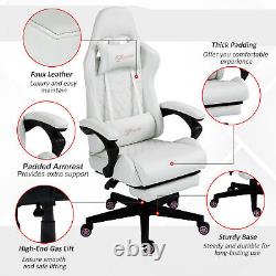 Racing Gaming Chair with Arm, Faux Leather Gamer Recliner Home Office, White
