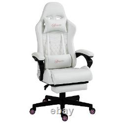 Racing Gaming Chair with Arm, Faux Leather Gamer Recliner Home Office, White