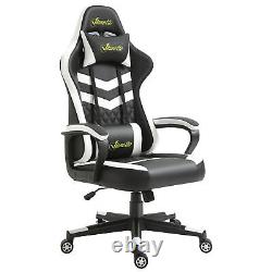 Racing Gaming Chair with Lumbar Support, Headrest, Gamer Office Chair, Black White