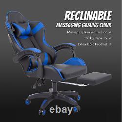 Racing Gaming Computer Massage Office Chair Reclining Desk Foot&Lumbar Support