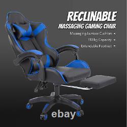 Racing Gaming Computer Massage Office Chair Reclining Desk WithFoot&Lumbar Support