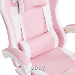 Racing Gaming Office Chair Swivel PU Leather Computer PC Desk Chair Pink White