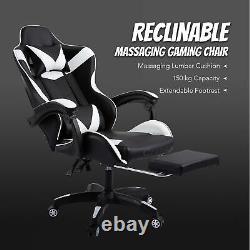 Racing Reclining Desk Computer Gaming Massage Office Chair Foot&Lumbar Support
