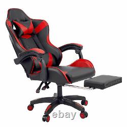 Racing Reclining Desk Office Computer Gaming Massage Chair Red With Footrest