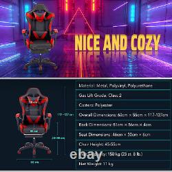 Racing Reclining Desk Office Computer Gaming Massage Chair Red With Footrest