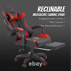 Racing Reclining Office Desk Computer Gaming Chair w Ergonomic Support & Massage