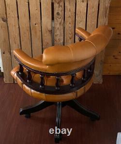 Rare Orange Leather Chesterfield Captains office desk Chair