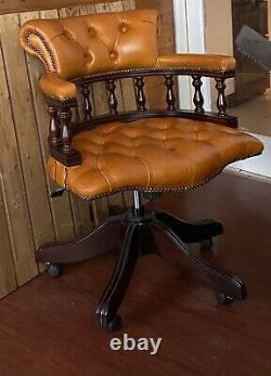 Rare Orange Leather Chesterfield Captains office desk Chair