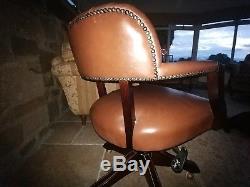Real Brown leather adjustable office chair by Laura Ashley in lovely condition