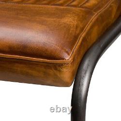 Real Genuine Leather Ribbed Brown Tan Dining Desk Office Occasional Billy Chair