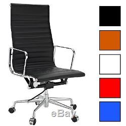 Real Leather Charles Eames Era Ribbed Office Chair Low or High Back