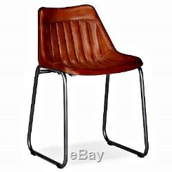 Real Leather Industrial Chairs Set 2 Vintage Retro Dining Seats Kitchen Office