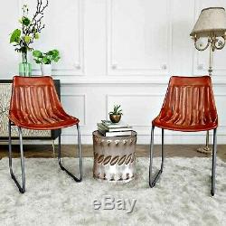 Real Leather Industrial Chairs Set 2 Vintage Retro Dining Seats Kitchen Office