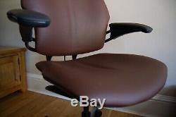 Real Leather Office Chair Humanscale Freedom with Headrest, Brown