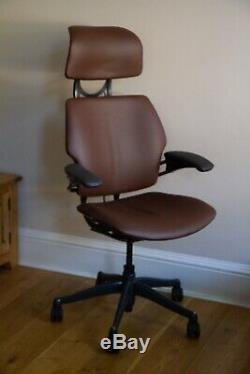 Real Leather Office Chair Humanscale Freedom with Headrest, Brown