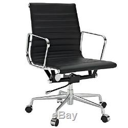 Real Leather Stylish Office Chair Low Back Black Free Next day UK Delivery