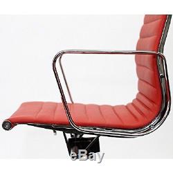 Real Red Leather Charles Eames Era Ribbed Office Chair Low Back