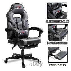 Reclining Leather Sports Racing Office Desk Chair Gaming Grey With Footrest Uk