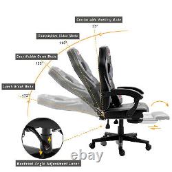 Reclining Leather Sports Racing Office Desk Chair Gaming Grey With Footrest Uk