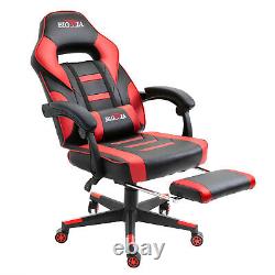 Reclining Leather Sports Racing Office Desk Chair Gaming Red With Footrest Uk