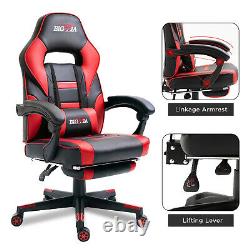 Reclining Leather Sports Racing Office Desk Chair Gaming Red With Footrest Uk