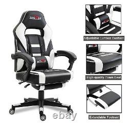 Reclining Leather Sports Racing Office Desk Chair Gaming White With Footrest Uk