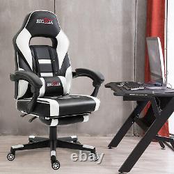 Reclining Leather Sports Racing Office Desk Chair Gaming White With Footrest Uk