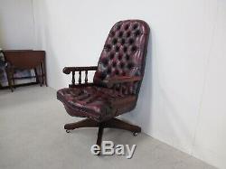 Red Leather Captains Chair Antique Chair Chesterfield Chair Office Chair