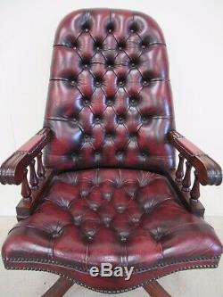 Red Leather Captains Chair Antique Chair Chesterfield Chair Office Chair