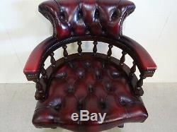 Red Leather Chesterfield Captains Chair Office Chair Library Chair