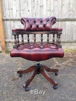 Red Leather Chesterfield Captains Chair / Office Chair / Red Oxbood colour