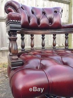 Red Leather Chesterfield Captains Chair / Office Chair / Red Oxbood colour