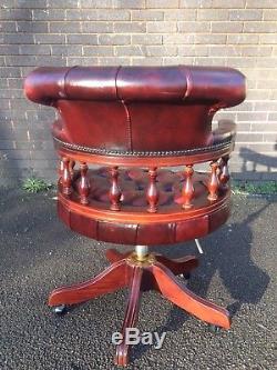 Red Leather Chesterfield Captains Swivel ArmChair / Office Chair / Swivel & tilt