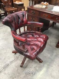 Red Leather Chesterfield Office Chair Captains Chair Swivel Chair