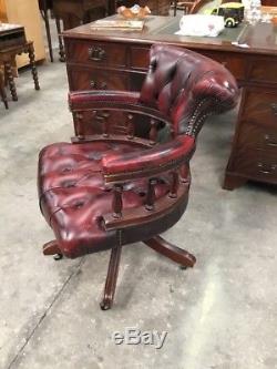 Red Leather Chesterfield Office Chair Captains Chair Swivel Chair