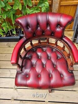 Red Leather Chesterfield Swivel Arm Chair Office Captains