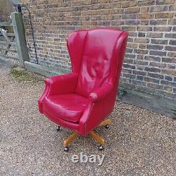 Red Leather Chesterfield Swivel Desk Office Chair Armchair