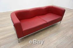Red Leather Chrome Framed Curved Office Reception / Club Sofa