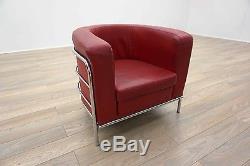 Red Leather Chrome Framed Curved Office Reception Tub Chairs
