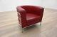 Red Leather Chrome Framed Curved Office Reception Tub Chairs