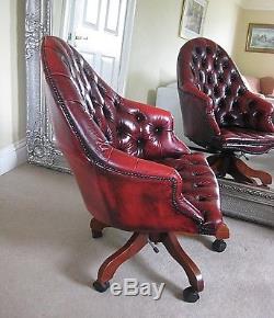 Red Leather Directors Chesterfield Desk Office Swivel Chair