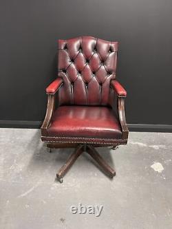 Red Leather High Back Vintage Captains Office Swivel Chair