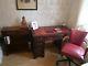 Red Leather Top Desk Office Suite With Chair And Bookcase