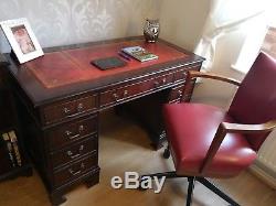 Red Leather Top Desk Office Suite With Chair And Bookcase