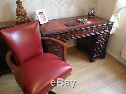 Red Leather Top Desk Office With Chair And Bookcase