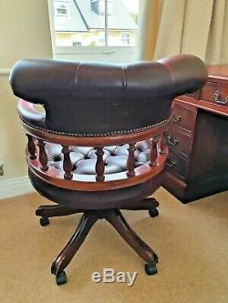 Red Leather Top Mahogany Pedestal Office / Study Desk And Red Captains Chair