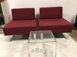 Red Waiting Area Sofa, Black Leather Reception Seating, Brown Waiting Chairs