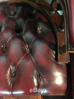 Red leather (oxblood) Chesterfield office swivel chair