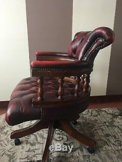 Red leather (oxblood) Chesterfield office swivel chair